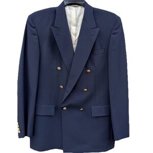 Gerald Austin Double Breasted 6 Gold Buttons Vintage Navy Blazer Lined Peak 42R